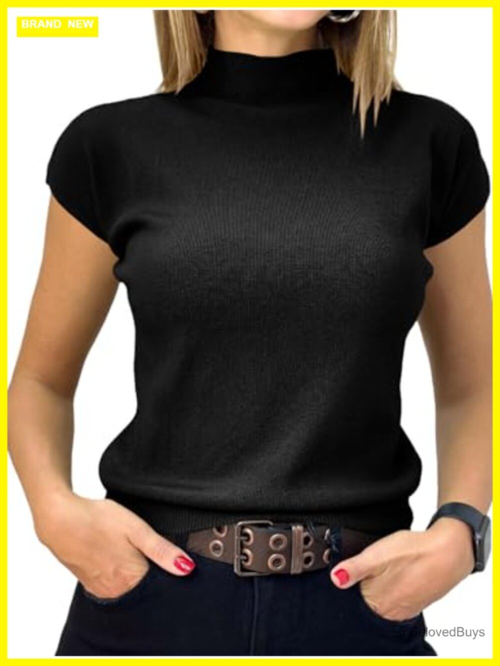 Womens Short Sleeve Mock Neck Knit Top Slim Fit Summer Sweater